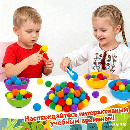 Kids Rainbow Sorting & Counting Toy Set – Color Classification Game with Tweezers