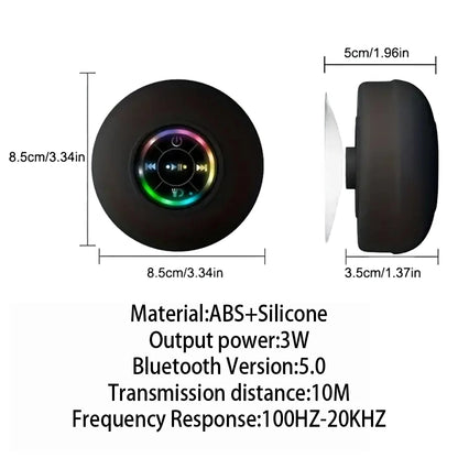Portable Bluetooth Speaker Waterproof LED Suction Cup Shower Speaker