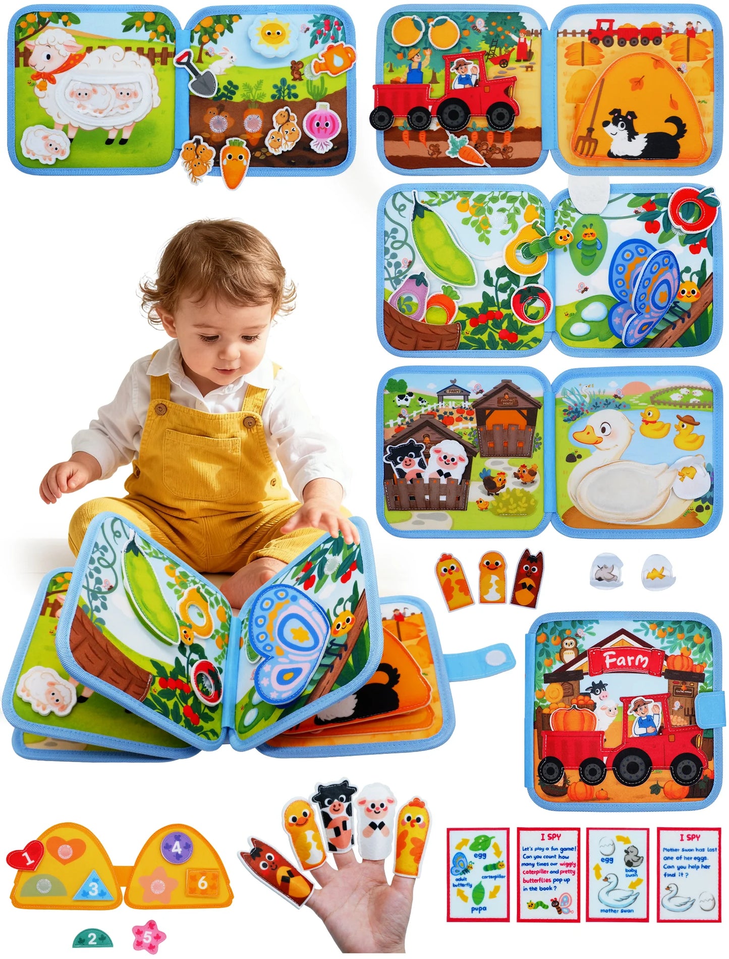 3D Farm Busy Board Montessori Felt Quiet Book for Toddlers
