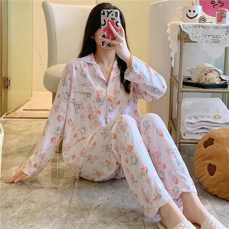 Women's Floral Pajama Set 2 Piece Viscose Long Sleeve Sleepwear