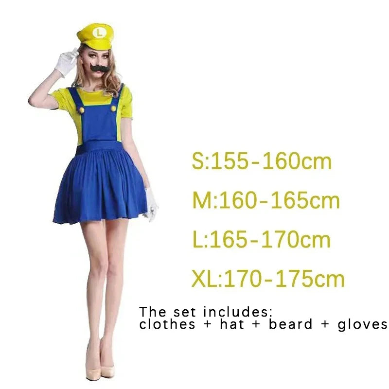 Super Luigi Costume Adult Cosplay Jumpsuit Dress Set