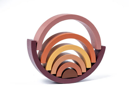 Wooden Rainbow Stacking Blocks Montessori Arch Bridge Toy