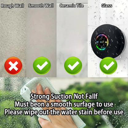 Portable Bluetooth Speaker Waterproof LED Suction Cup Shower Speaker