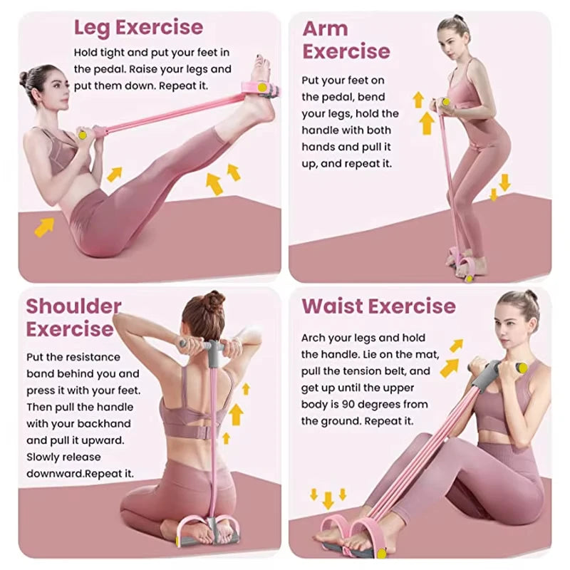 4-Tube Resistance Bands with Pedal for Yoga & Full-Body Workouts