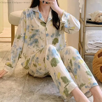 Women's Floral Pajama Set 2 Piece Viscose Long Sleeve Sleepwear