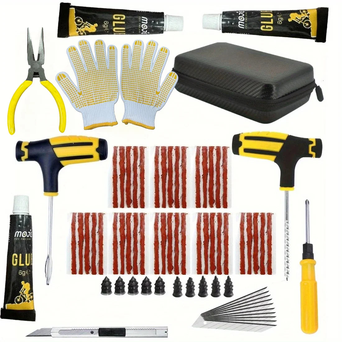 Portable Tire Puncture Repair Kit with T-Handle Tools for Cars