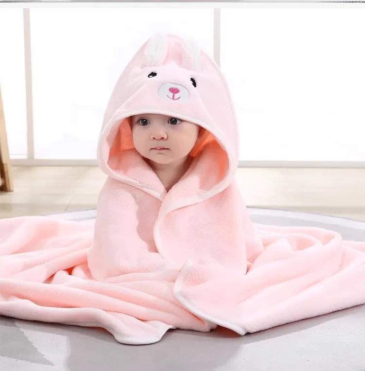 Baby Hooded Bath Towel Coral Fleece Toddler Bathrobe