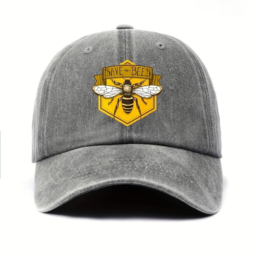 Bee Print Baseball Cap Adjustable Unisex Sun Hat for Outdoor Wear