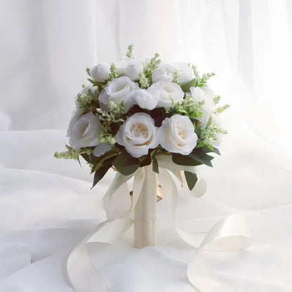 White Rose Wedding Bouquet – Handmade Silk Bridal Flowers