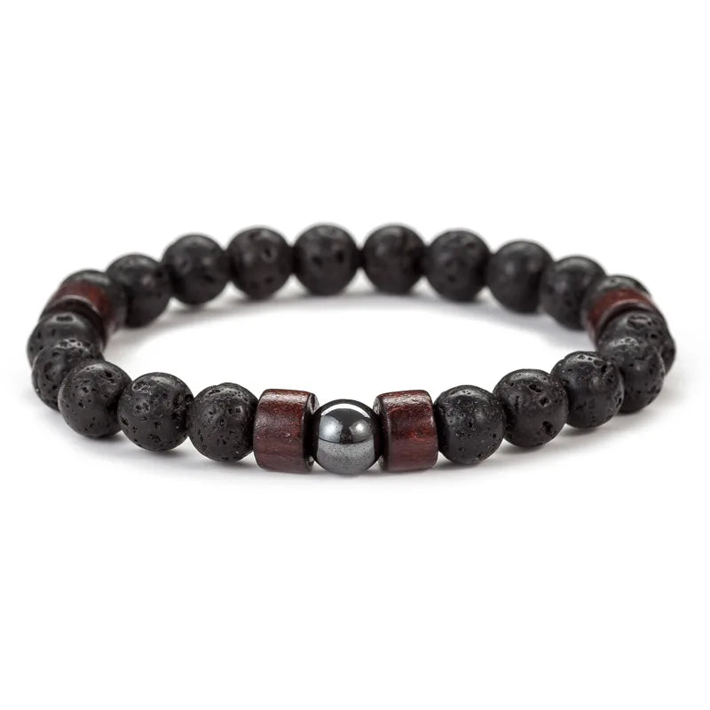 Lava Stone Bracelet – Handmade Volcanic & Wooden Bead Bracelet