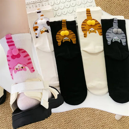 Funny Cat Socks 4 Pairs Cartoon Mid Tube Casual Socks