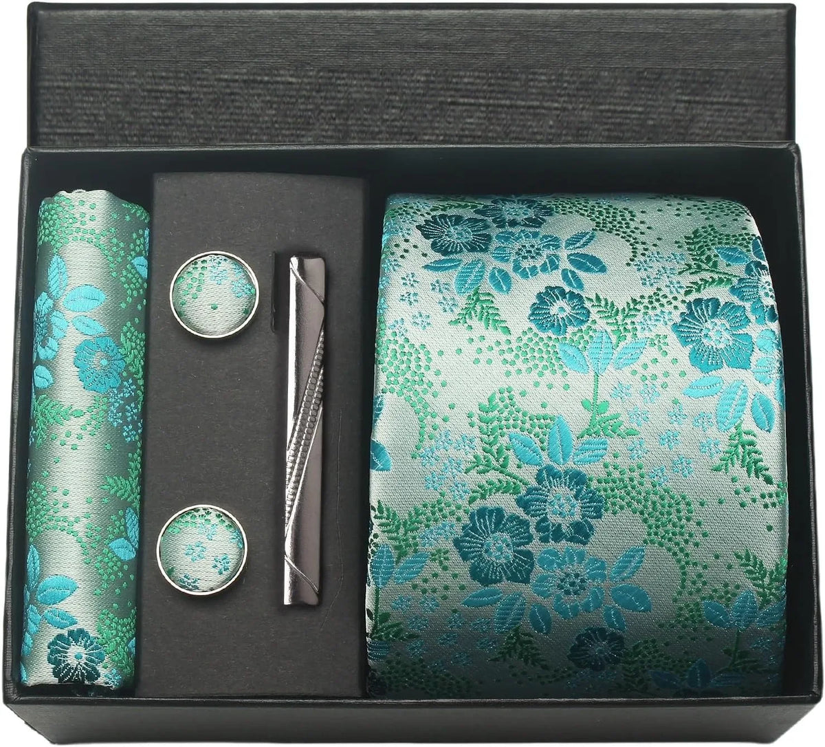 100% Silk Necktie Paisley Floral Mens Tie Top Quality Business Tie Pocket Square Tie Clip Cufflinks Set Classic For Men Gift Box
