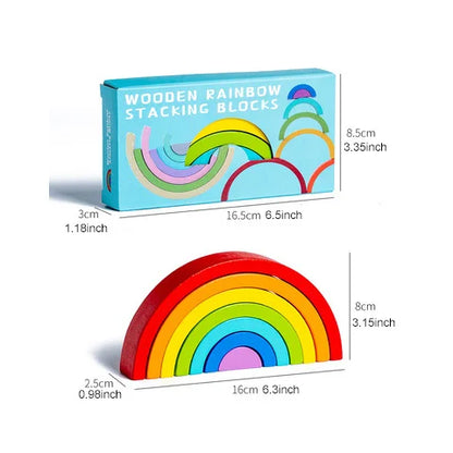 Wooden Rainbow Stacking Blocks Montessori Arch Bridge Toy