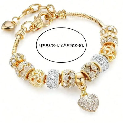 Heart Charm Bracelet – Crystal Flower Adjustable Bead Bracelet