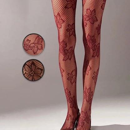 Fishnet Tights Women's Black Hollow Lace Pattern Pantyhose