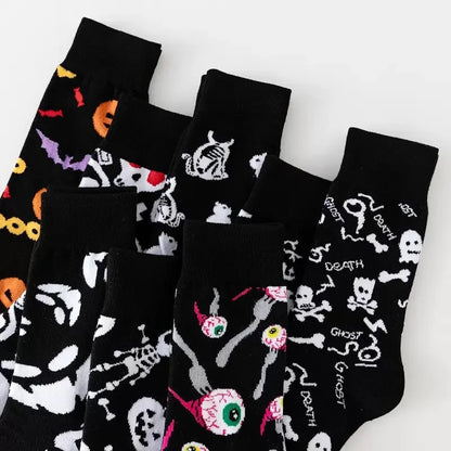 1/8 Pairs Unisex Halloween Printed Mid Tube Socks Fashionable Skull Pumpkin Sweat Absorbing Breathable All Season Casual Socks