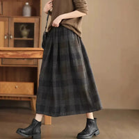 Women's Woolen Skirt 10% Wool Plaid A-Line Mid Length Winter Skirt