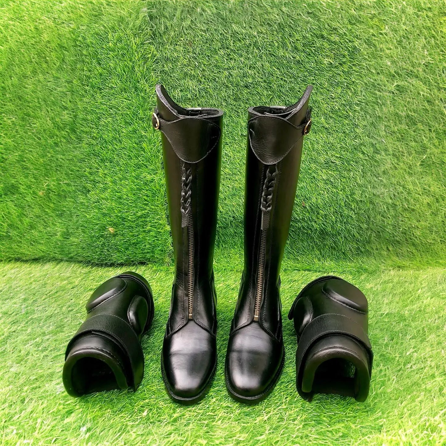 Black Polo Boots Traditional Riding shoes with Knee Pads Equestrian Leather Footwear Polo Players