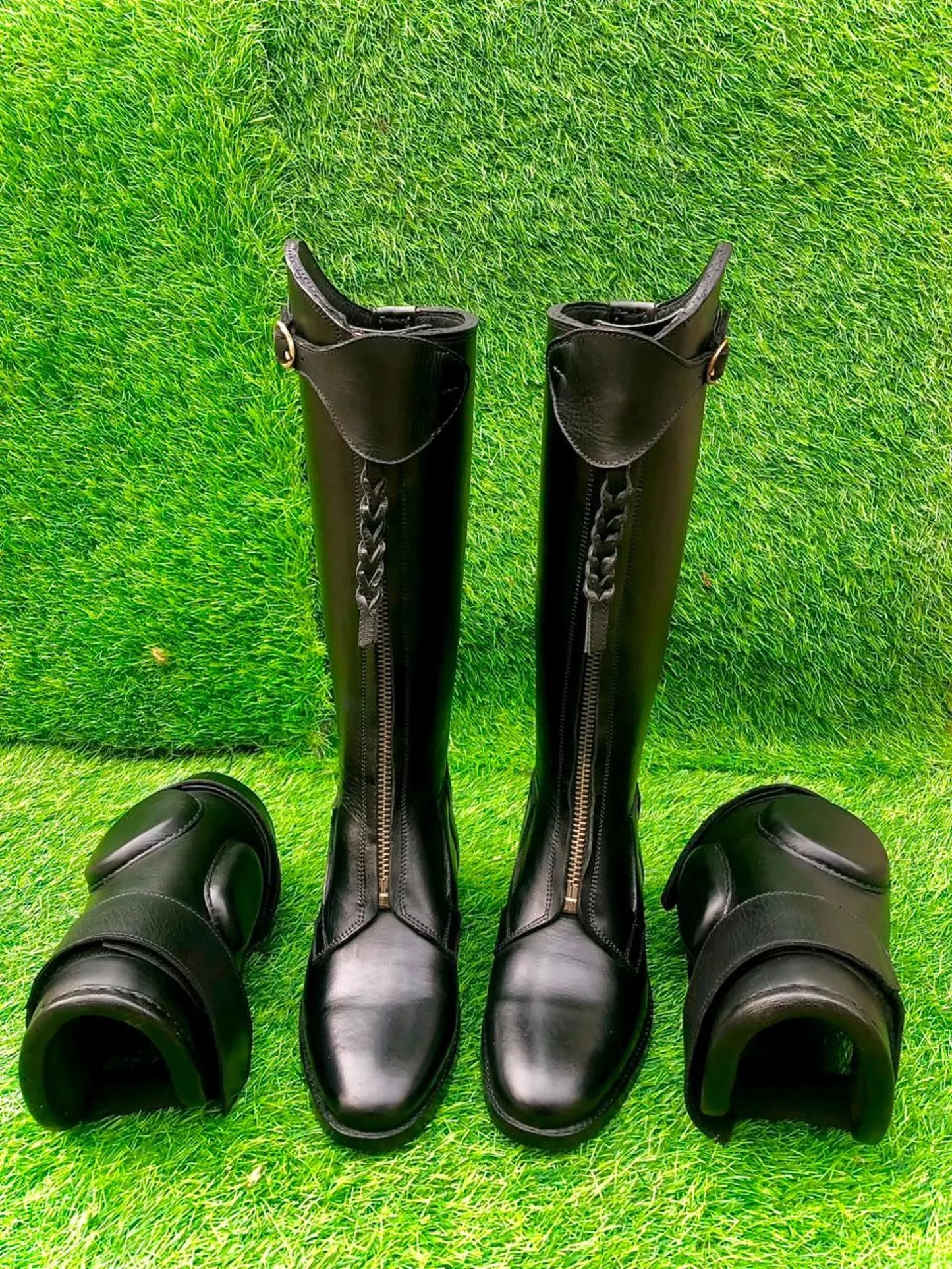 Black Polo Boots Traditional Riding shoes with Knee Pads Equestrian Leather Footwear Polo Players